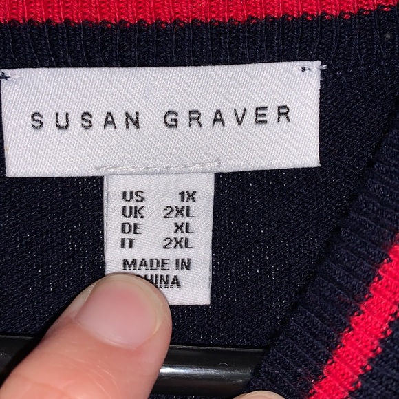 Susan Graver red and dark navy blue stripe top - Picture 2 of 3